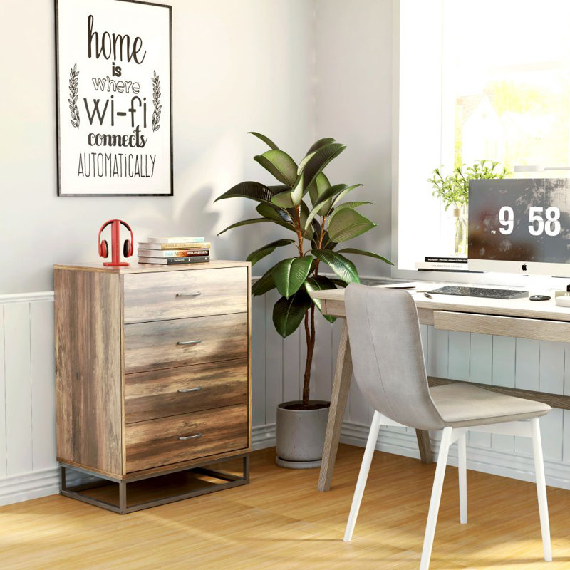 32.8" 4-Drawer Home Office Cabinet with Steel Base, Modern Industrial Storage Chest