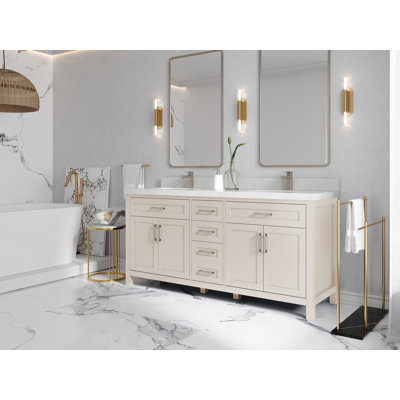 Cambridge 72 po X P 22 po D Meuble-lavabo double en grain fin avec 2 po Calacatta Poanazzo Quartz