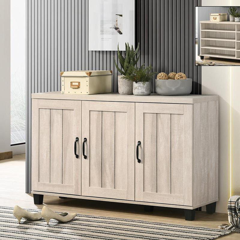 Cortona 45"W Dusty Gray Oak Finish 3-Door Shoe Cabinet