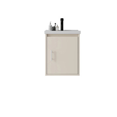 Meuble-lavabo flottant 16 po avec lavabo, porte à fermeture en douceur, lavabo en céramique, contreplaqué, kaki