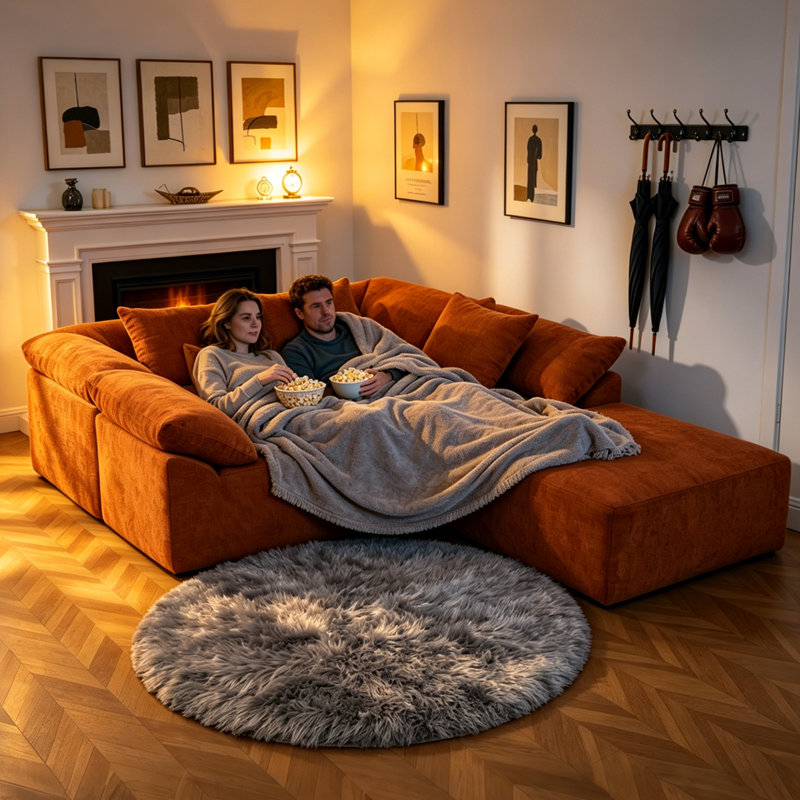 Cloudelle Boneless Modern Modular Couch Set,Cloud Sofa With 4 Pillows,Free Combination, Orange Chenille