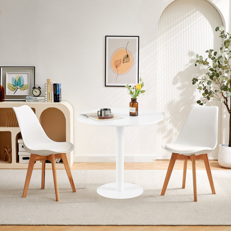 Ensemble de 3 tables rondes et chaises élégantes pour petits espaces, Blanc, Blanc