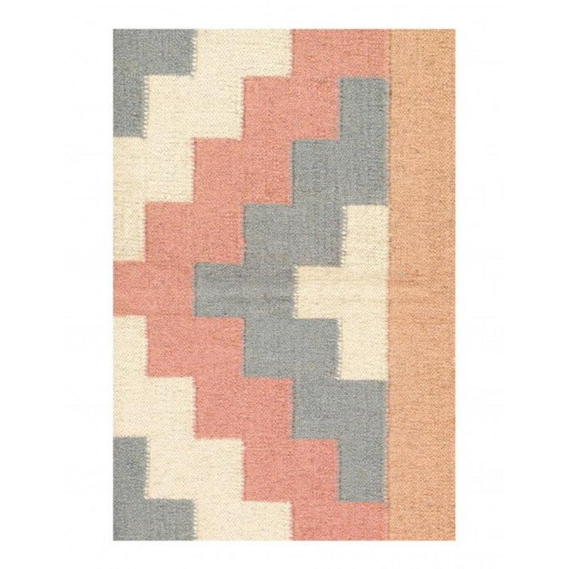 Cotton Geometric Area Rug in Beige