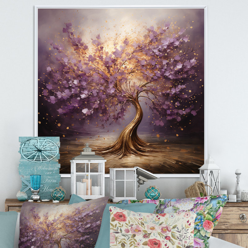 «Mauve Magictree Essence», art mural arbre, H 16 po x l 16 po, Blanc