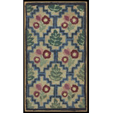 Small Size Ivory Color Antique American Folk Art Design Hooked Rug