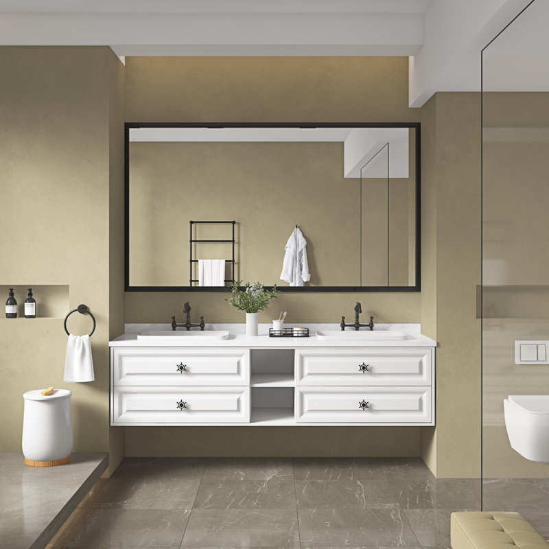 Miroir de salle de bain à cadre en métal pour mur, 48 po x 84 po, Noir mat