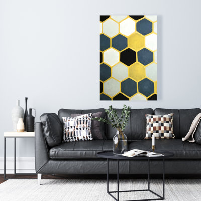 Blue and Gold Cells - Blue Shapes Canvas for Home Decor