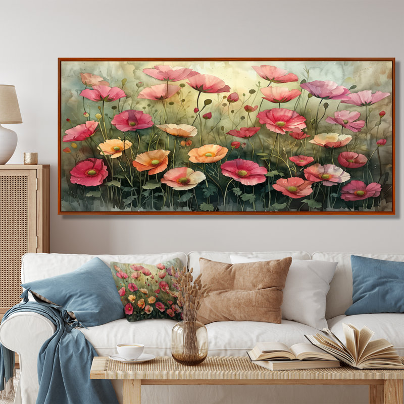 Vianney - Buttercups, art mural, Brown Floater Framed, 34" H x 44" W