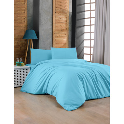 Ensemble de housse de couette très grand super, 100% coton Ranforce, turquoise | Housse de couette 102,4 po x 86,6 po et 2 taies d'oreiller 23,6 po x 23,6 po | 142 fils, lavable à la machine, fermeture à boutons pour une utilisation facile, doux et durable