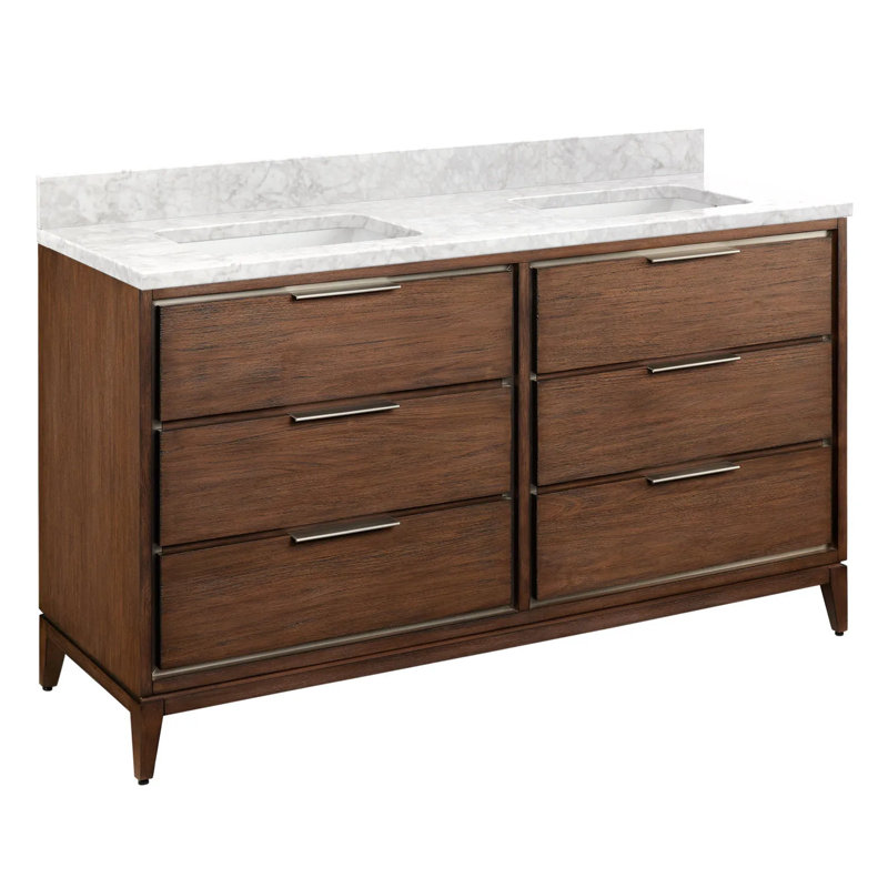 60" Hytes Double Bathroom Vanity Set with Rectangular Undermount Sinks, Single, Arctic White Quartz, Midnight Navy Blue