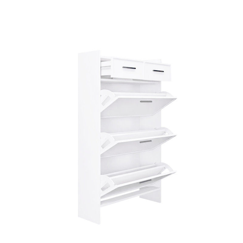 Étagère à chaussures Surface Shaker avec 2 tiroirs - blanc mat pour un rangement généreux dans le salon principal