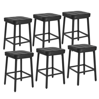 Bar Stools Set Of 6, Backless Counter Height Bar Stools, Black Barstools For Kitchen Island, PU Leather Tufted Thick Upholstery Stools Chairs With Metal Base