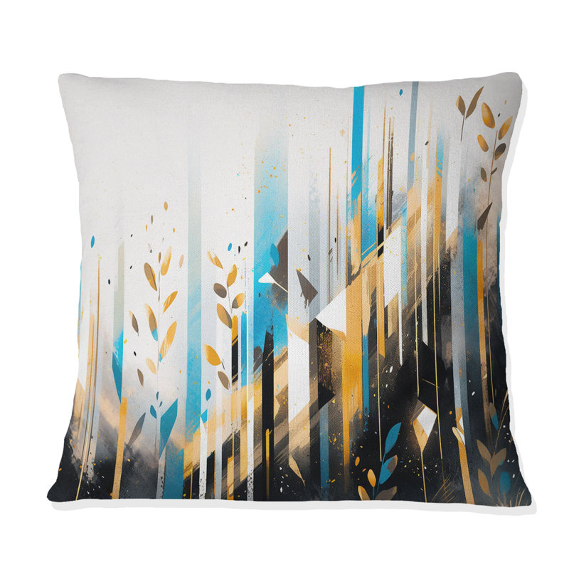 Coussin décoratif à imprimé symétrique turquoise et doré