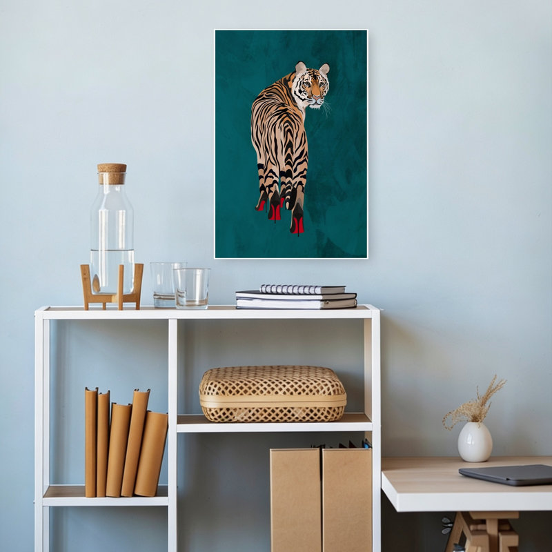Elegant Tiger Heels Elegant Modern Contemporary Cat Tiger Wildlife Wall Art Print by Sarah Manovski - Wrapped Canvas Print