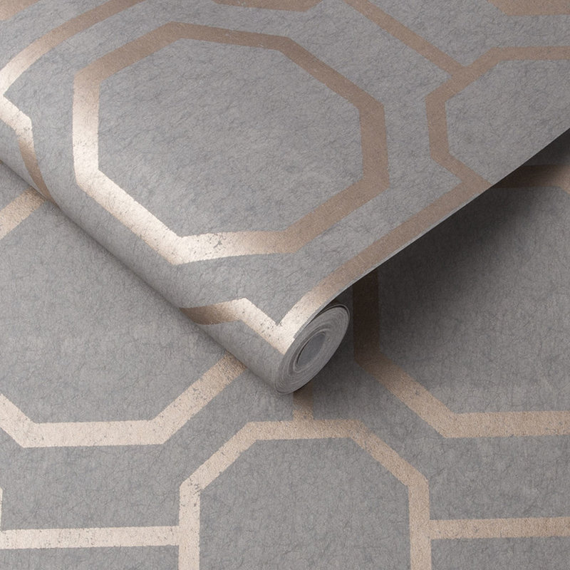 Sashiko Geometric Wallpaper Roll, Rose Gold