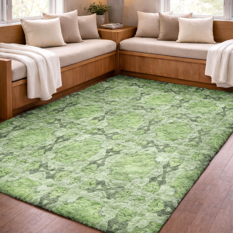 Tapis à poil long de qualité supérieure lavable à la machine ADS564, Green, 8' x 10'