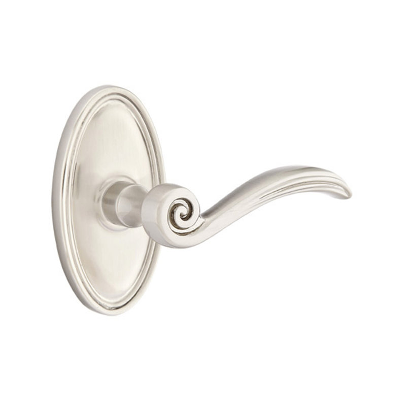 Elan Wave/Drop Passage (Hall & Closet) Door Lever with Oval Rosette, Satin Nickel, Right