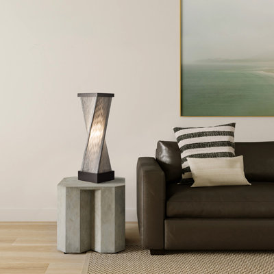 Torque Table Lamp - 24", Espresso Wood and Satin Nickel, Hand-Knotted Silvered Strings, Dimmer Switch