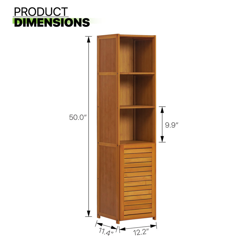 Kayana Bamboo Storage Bookcase Cabinet, (5 Shelves) 50" H x 12.2" W x 11.4" D