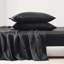 Drap de luxe noir 7 pièces en satin 100% satin, froissé, doux sur les cheveux, 1 plat, 2 ajustés, 4 taies d'oreiller à surface lisse, réduit les frisottis,