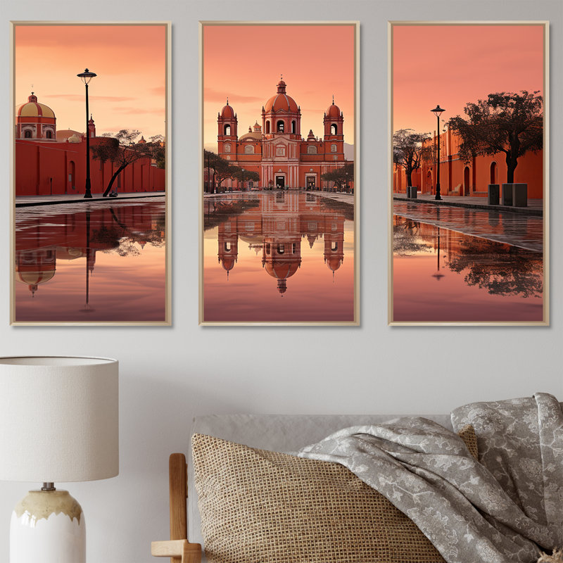 Zocalo Mexico Landscape I - Ensemble de décorations murales mexicaines, H 28 po x l 36 po x P 1 po, Cadre naturel flottant