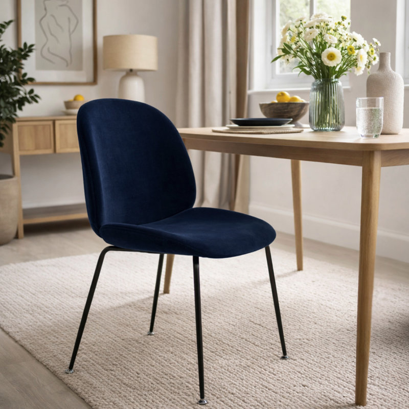 Anitra 45cm H Velvet Upholstered Metal Upholstered Back Side Chair, Navy