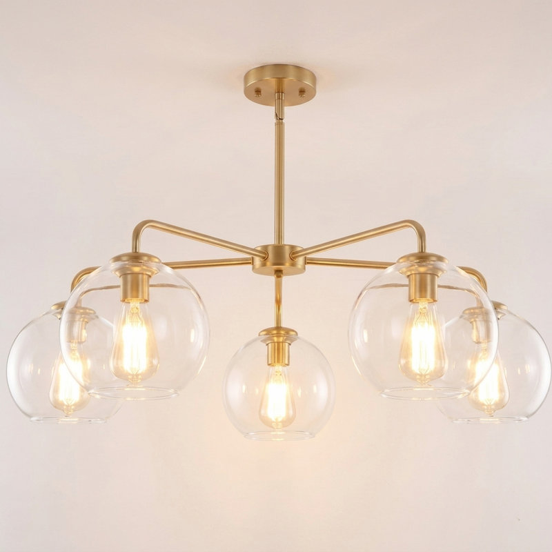 Royelle 35" W 5-Light Dimmable Sputnik Chandelier with Glass Shades, Gold