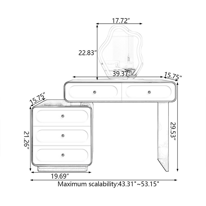 Makeup Vanity with Light mirror,5 drawers