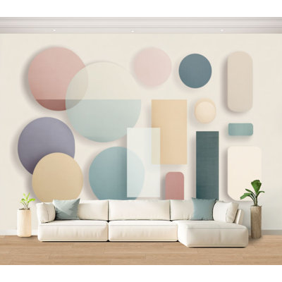 Wall Mural Peel and Stick Wallpaper Abstract Geometric Shapes Soft Pastel Colors Minimalist Design Self-Adhesive Removable Contact Paper Wall Decor for Living Room Bedroom 100"H x 144"W