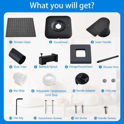 Replacement For Moen Shower Faucet Trim Kit, 12" Rainfall Showerhead, Shower Handle& Tub Spout