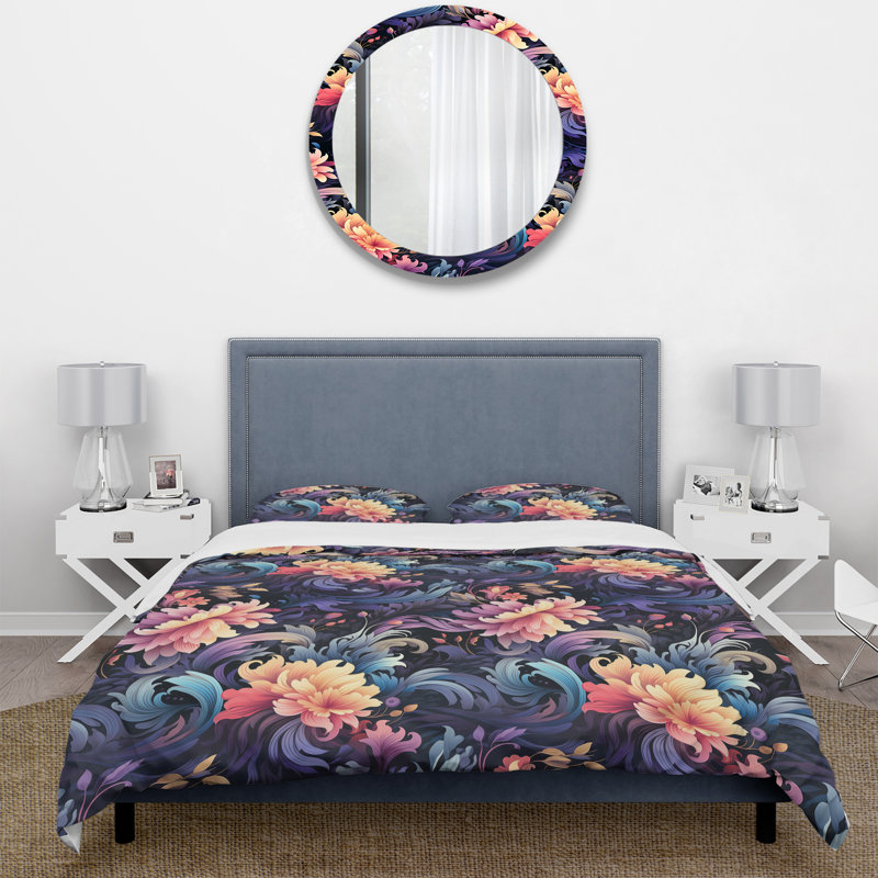 Celestial Blue Damask Mirage I - Ensemble de housse de couette damassé, Housse de couette pour très grand lit et 2 très