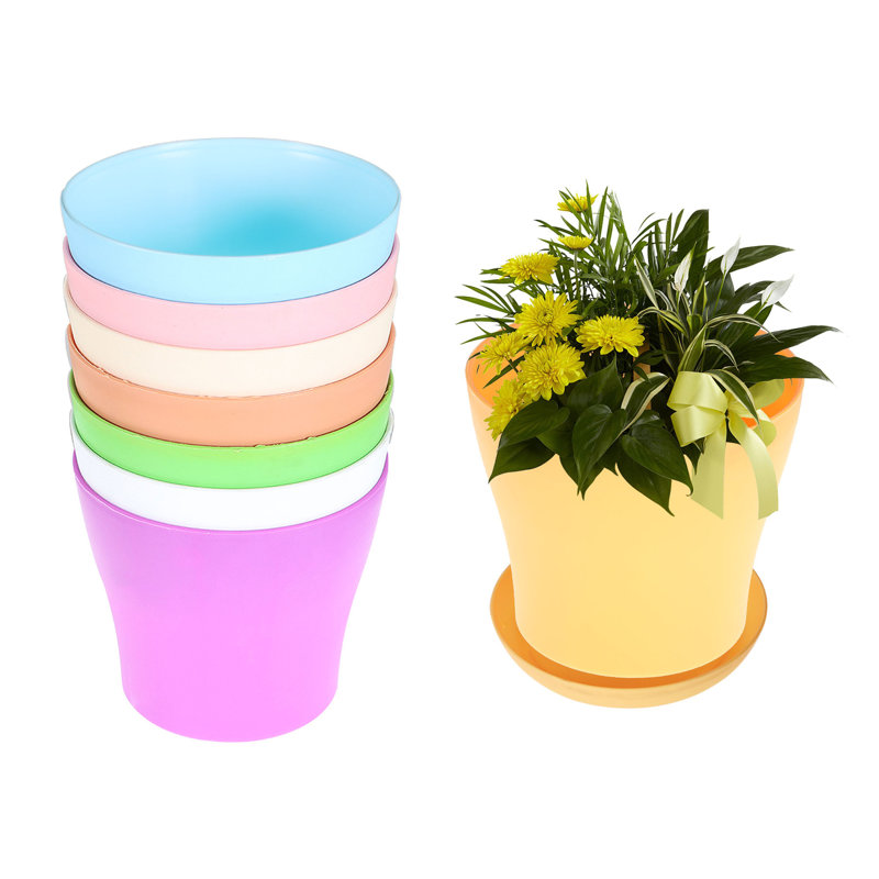  8-Piece 5.5-Inch (medium-sized) Medium Plastic Open-top Flower Pots in 8 Colors, 11.11" H x 10.05" W x 5.99" D