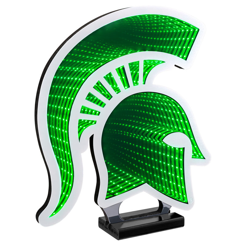 Logo lumineux DEL Infinity de l'équipe NCAA des Michigan State Spartans (Sporticulture) - Effet lumineux 3D, présentoir en acrylique avec prise UL et support