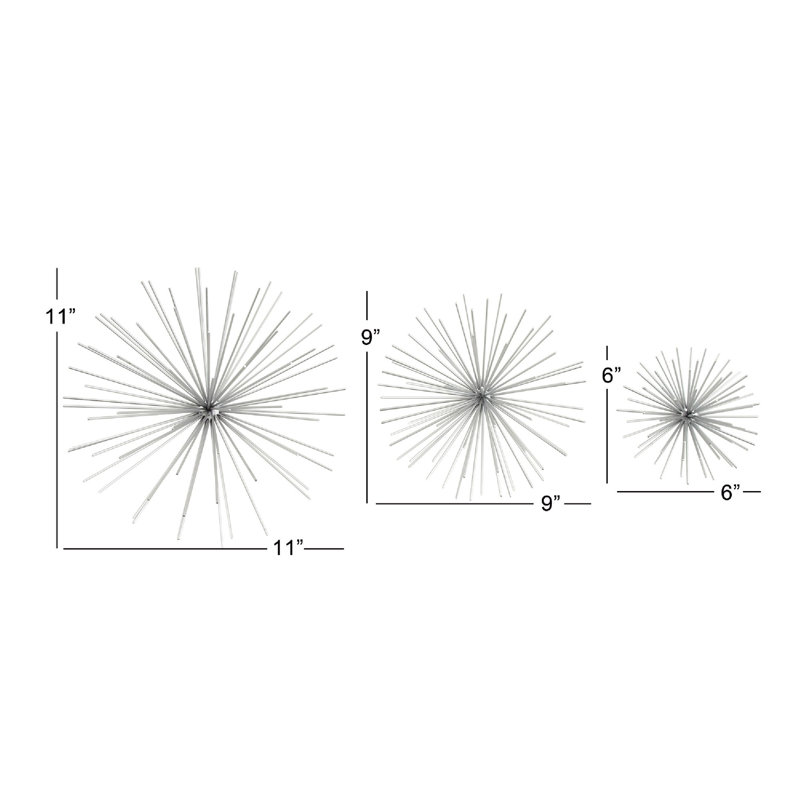 Silver 3D Starburst Metal Wall Decor Set of 3