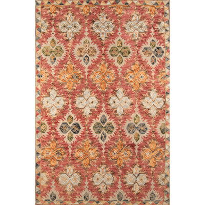 Adrien Floral Handmade Tufted Wool Red/Green/Ivory Area Rug
