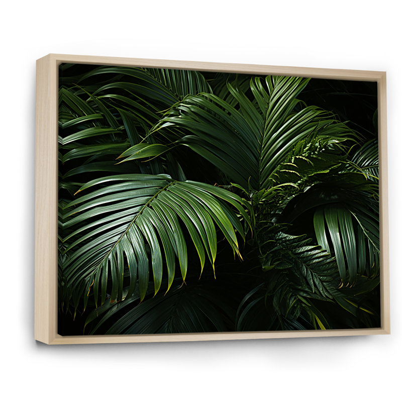 «Emerald Jungle Palm Leaves Embrace», reproduction sur toile, Cadre naturel flottant, H 24 po x l 32 po x P 1 po