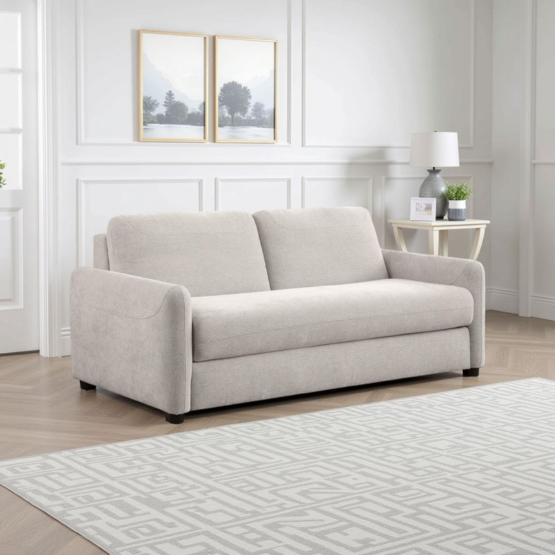 Emiel Upholstered Sofa Sleeper With Queen Mattress, Beige Fabric Incorrect