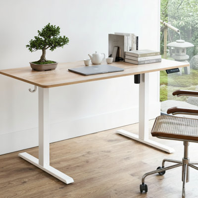 Bureau électrique à hauteur ajustable 48,01 po x 24,01 po, bureau blanc avec structure en érable, bureau d'ordinateur modulaire (assis / debout)