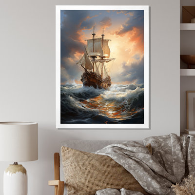 Blanc majestueux voilier en tempête, reproduction d'art sur toile