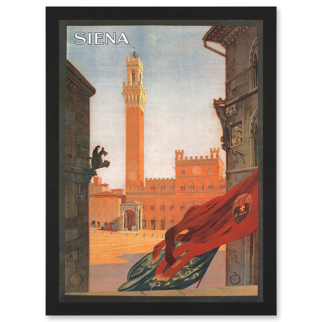 Vintage Travel Advert Siena Torre Del Mangia Italy - Single Picture Frame Print