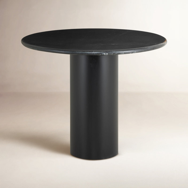 Calila Round Marble Top Metal Base Dining Table, Black Marble/Dark Kettle Black