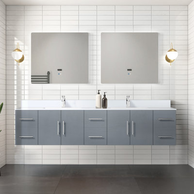 Geneva 84"" Wall-Mounted Double Bathroom Vanity Set with Mirror -  Lexora, LVG84DB311