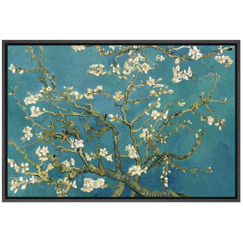 «Amandier en fleurs» par Vincent van Gogh, Structure noire, Bleu sarcelle océanique, H 24 po x l 36 po x P 1,5 po
