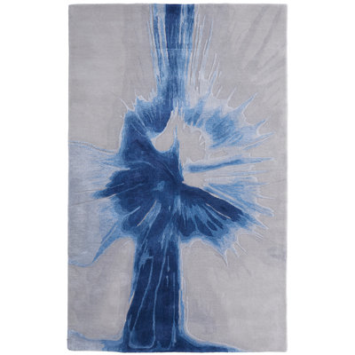 Kawai Hand Knotted Wool/Viscose Abstract Area Rug in Blue