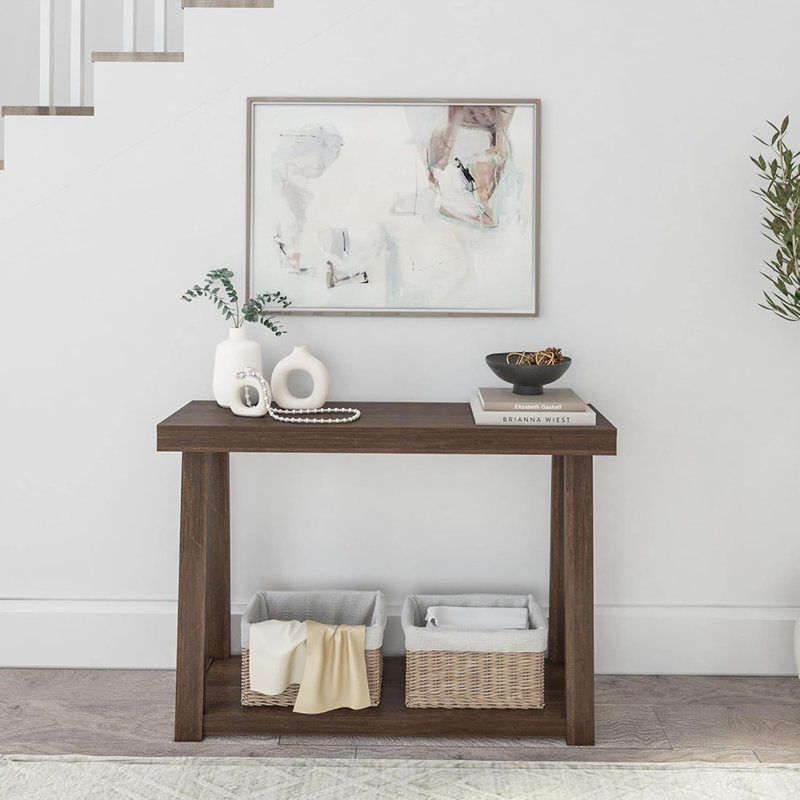 Console en bois massif avec rangement, 46,25 po, canapé avec tablette, table d'entrée étroite pour le couloir, derrière le canapé, salon, vestibule, assemblage facile, noyer