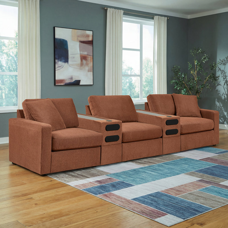 Braintree 5-Piece Sectional With Audio Consoles, Brown Polyester