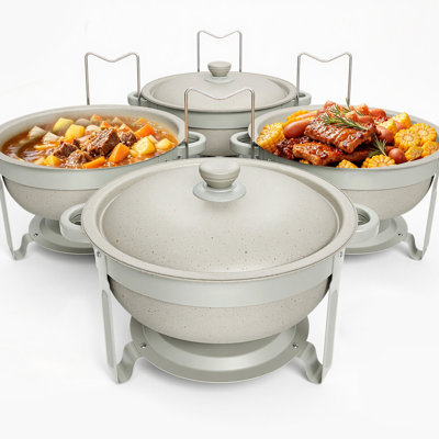 Stainless Steel Chafing Dish Set, 6QT Buffet Servers with Maifanite-Coated Pots, Round Warmers for Catering, Banquets, Weddings, Includes Fuel Holders, Tongs, and Glass Pads