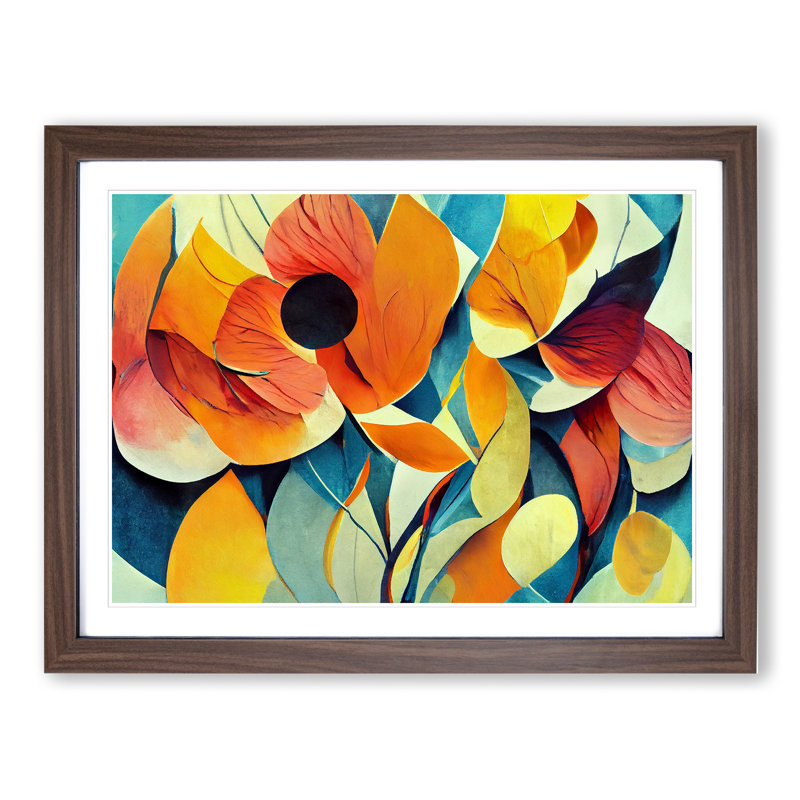 Flowers Abstract Vol.3 1 Piece Single Picture Frame Painting, 34cm H x 46cm W x 2cm D, Walnut