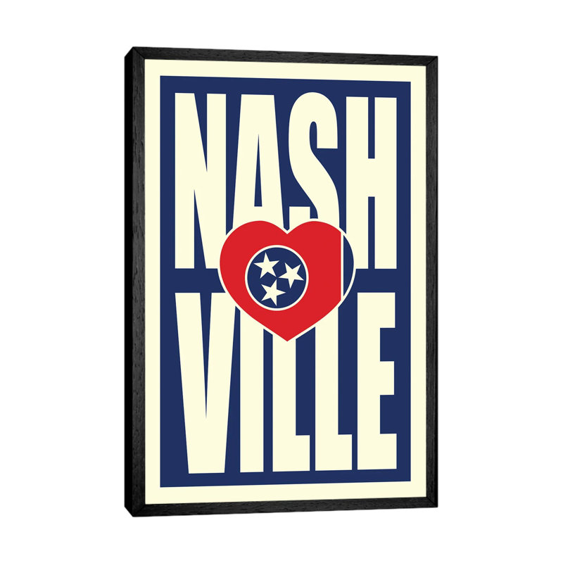 Nashville Typography Heart by Benton Park Prints - Print on Canvas, 152.5 cm H x 101.5 cm W, Black Framed