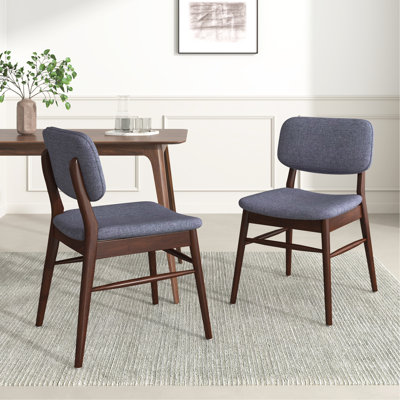 Ensemble de 2 chaises de salle à manger rembourrées Mid-Century avec structure en bois d'hévéa